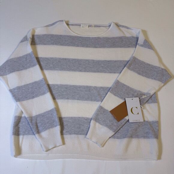 Cyrus Gray White Striped Crew‎ Neck Summer Sweater Size XL Lightweight NWT - Picture 12 of 12